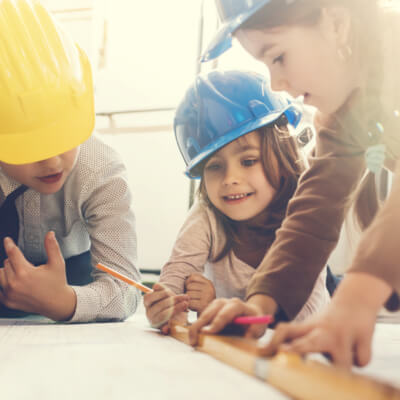 kids wearing hard hats