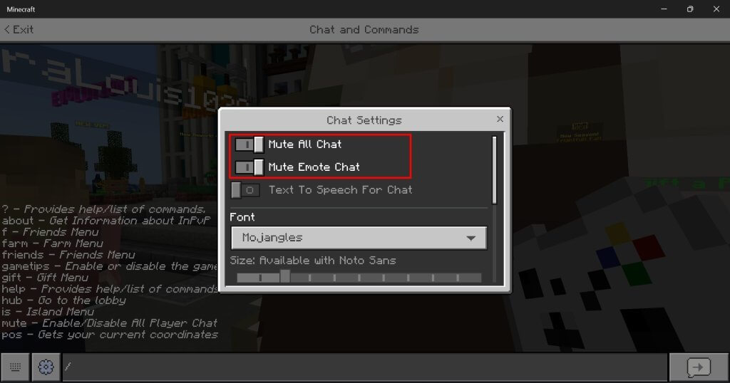 Customize chat bedrock edition mute