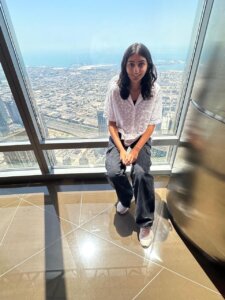 Aliya inside of the Burj Khalifa in Dubai