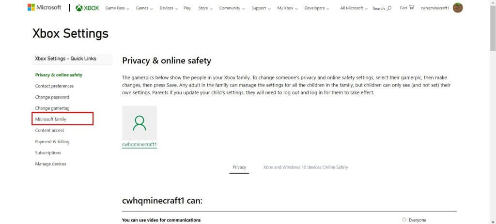 Set up your family accounts minecraft family