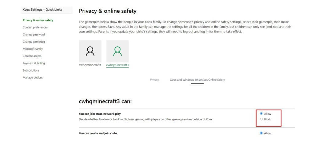 Turn off controls select allow