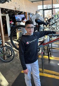 Yahya at the bike shop