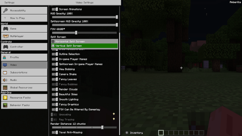 Adjust split screen in Minecraft